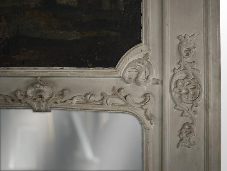 Старинное трюмо в стиле эпохи Регентства с зеркалом, украшенное картиной маслом, представляющей галантную сценку.-5