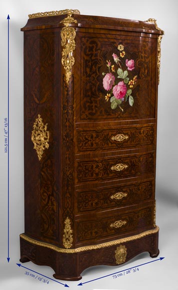 Жюльен-Николя РИВАР (1802-1867) – Секретер-комод, украшенный маркетри из дерева и фарфора в виде распустившихся роз-6