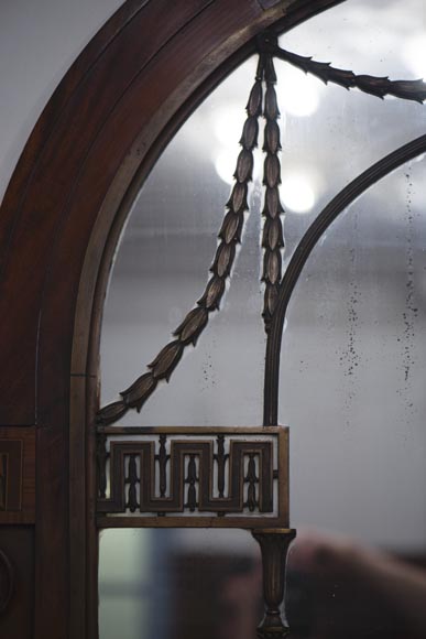 Великолепная деревянная обшивка комнаты в стиле Регентства, украшенная маркетри из красного дерева с камином, Франция 19 век.-16