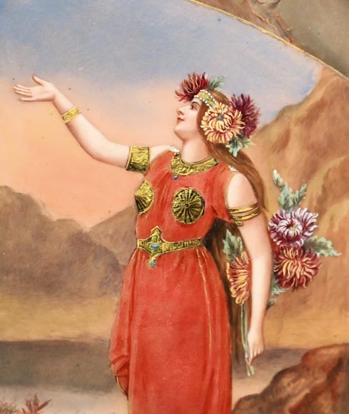 DORVAL, émailleur - Triptyque émaillé aux femmes à fleurs de chrysanthème DORVAL, émailleur - Triptyque émaillé aux femmes à fleurs de chrysanthème-7