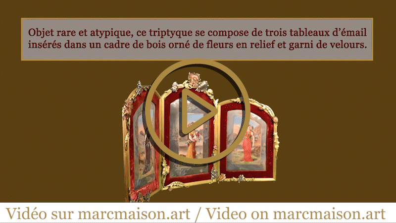 DORVAL, émailleur - Triptyque émaillé aux femmes à fleurs de chrysanthème DORVAL, émailleur - Triptyque émaillé aux femmes à fleurs de chrysanthème-0