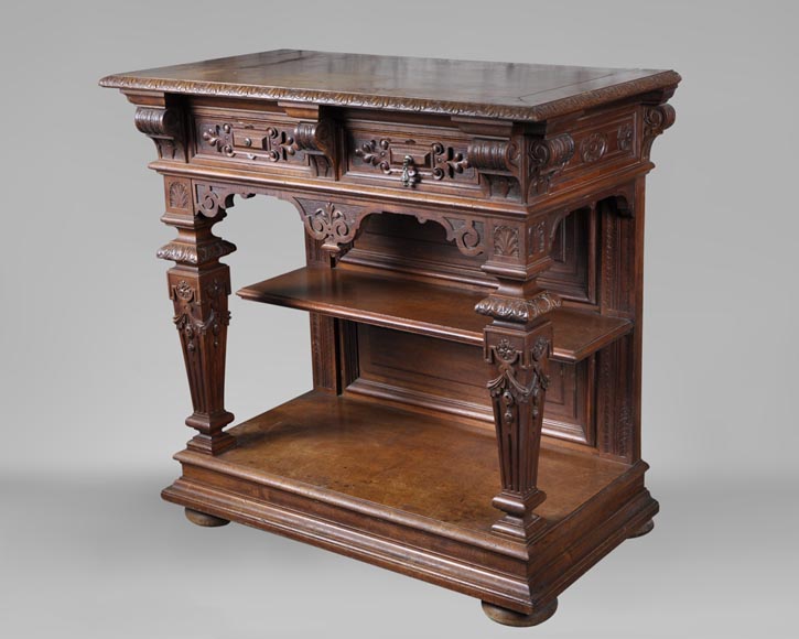 Красивая столовая, изготовленная из скульптурного орехового дерева, с клеймом краснодеревщика Поля Мазароз. Красивая столовая, изготовленная из скульптурного орехового дерева, с клеймом краснодеревщика Поля Мазароз.-14