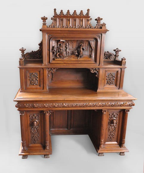 Виктор ЭМОН, скульптор – «Эсмеральда», бюро в Неоготическом стиле из скульптурного орехового дерева.  Виктор ЭМОН, скульптор – «Эсмеральда», бюро в Неоготическом стиле из скульптурного орехового дерева. -0