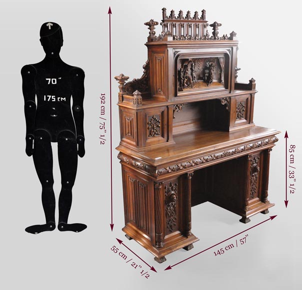 Виктор ЭМОН, скульптор – «Эсмеральда», бюро в Неоготическом стиле из скульптурного орехового дерева.  Виктор ЭМОН, скульптор – «Эсмеральда», бюро в Неоготическом стиле из скульптурного орехового дерева. -10