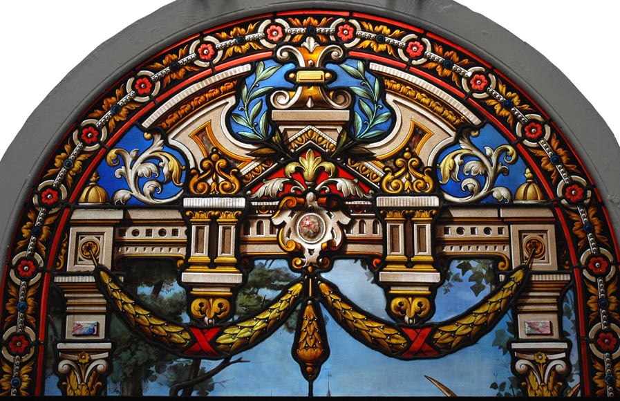 Большая редкостьвитраж« Отправление на охоту»подписан Lorin, датируется 1883 г. Большая редкостьвитраж« Отправление на охоту»подписан Lorin, датируется 1883 г.-1