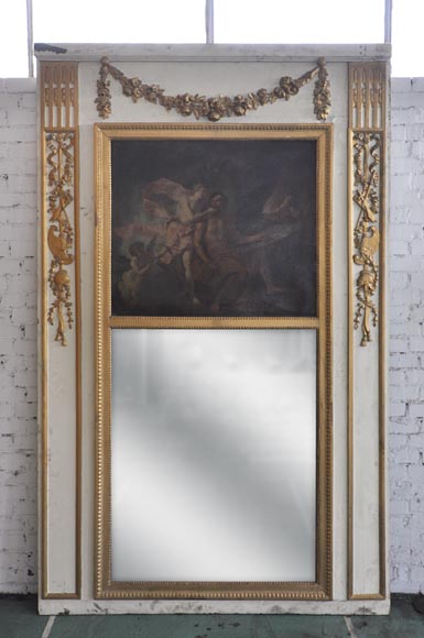 «Венера просит Вулкана выковать оружие для её сына Энея» - Трюмо эпохи Людовика XVI, изготовленное из скульптурного дерева. «Венера просит Вулкана выковать оружие для её сына Энея» - Трюмо эпохи Людовика XVI, изготовленное из скульптурного дерева.-0