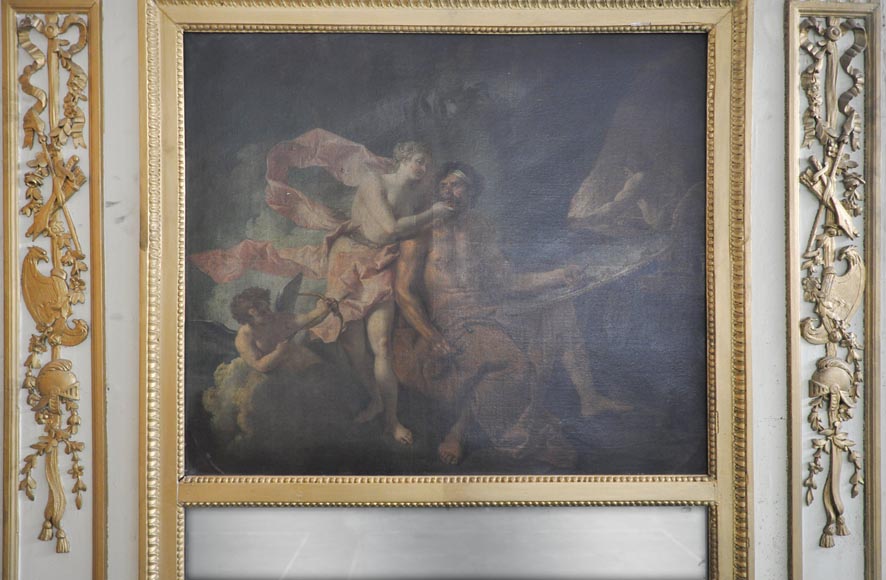 «Венера просит Вулкана выковать оружие для её сына Энея» - Трюмо эпохи Людовика XVI, изготовленное из скульптурного дерева. «Венера просит Вулкана выковать оружие для её сына Энея» - Трюмо эпохи Людовика XVI, изготовленное из скульптурного дерева.-1