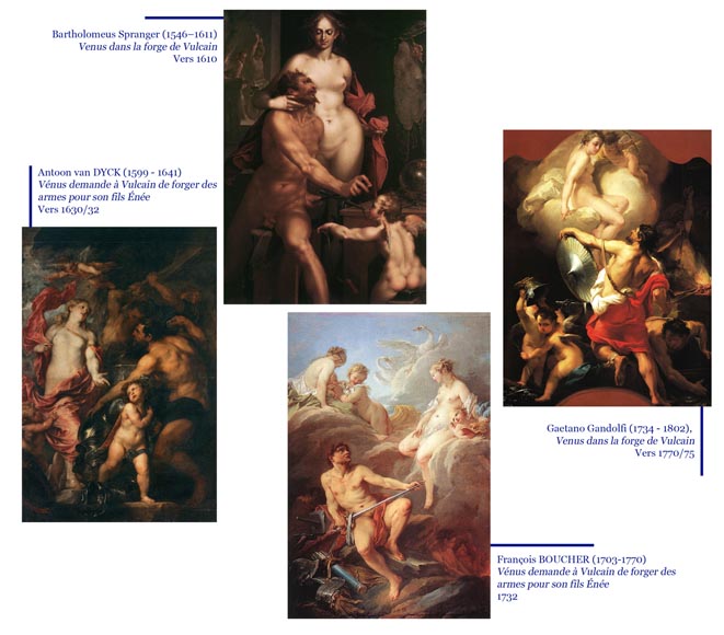 «Венера просит Вулкана выковать оружие для её сына Энея» - Трюмо эпохи Людовика XVI, изготовленное из скульптурного дерева. «Венера просит Вулкана выковать оружие для её сына Энея» - Трюмо эпохи Людовика XVI, изготовленное из скульптурного дерева.-10