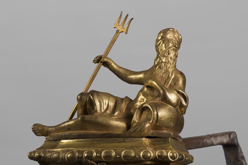 «Две реки», пара старинных дровниц из позолоченной бронзы. «Две реки», пара старинных дровниц из позолоченной бронзы.-3