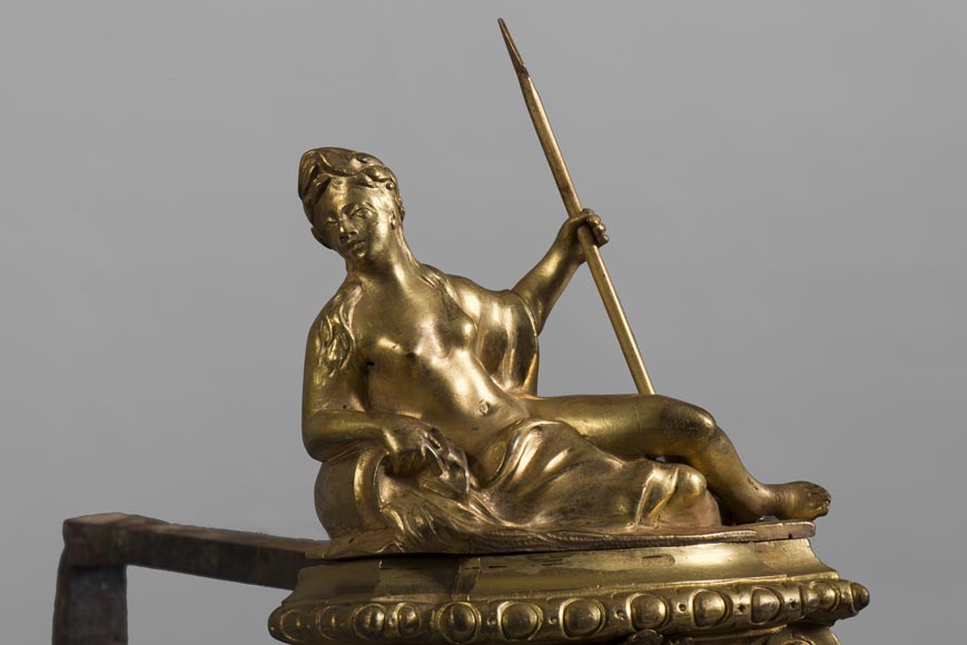 «Две реки», пара старинных дровниц из позолоченной бронзы. «Две реки», пара старинных дровниц из позолоченной бронзы.-5