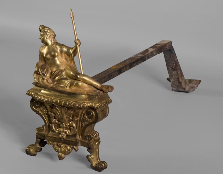 «Две реки», пара старинных дровниц из позолоченной бронзы. «Две реки», пара старинных дровниц из позолоченной бронзы.-6