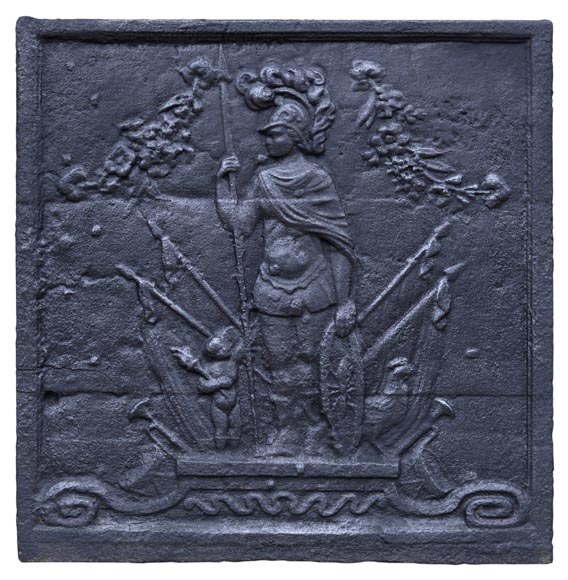 «Марс между Купидоном и Алектионом», старинная каминная плита. «Марс между Купидоном и Алектионом», старинная каминная плита.-0