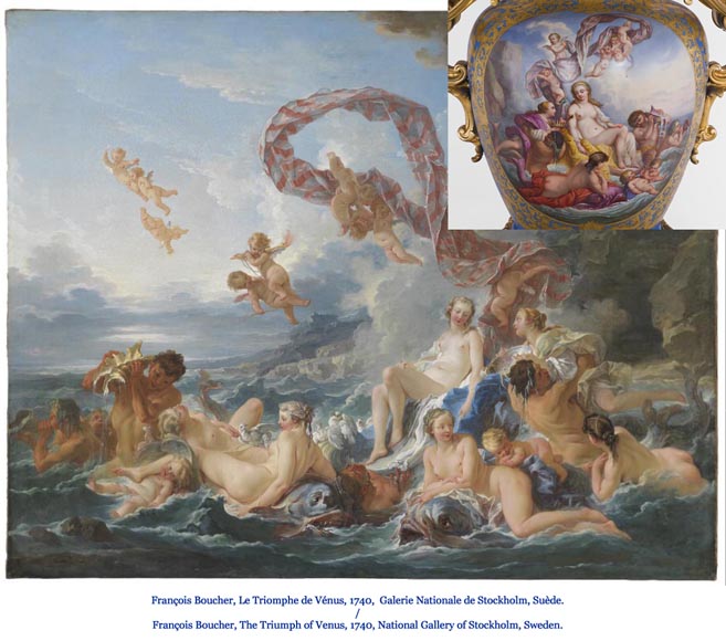 Монументальная ваза эпохи Наполеона III из парижского фарфора, украшенная сценой Триумфа Венеры, с оправой из позолоченной бронзы с декоративными элементами, представляющими женские образы. Монументальная ваза эпохи Наполеона III из парижского фарфора, украшенная сценой Триумфа Венеры, с оправой из позолоченной бронзы с декоративными элементами, представляющими женские образы.-19