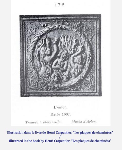 Старинная каминная плита, украшенная сценой, представляющей Проклятых горящих в Аду. Старинная каминная плита, украшенная сценой, представляющей Проклятых горящих в Аду.-8