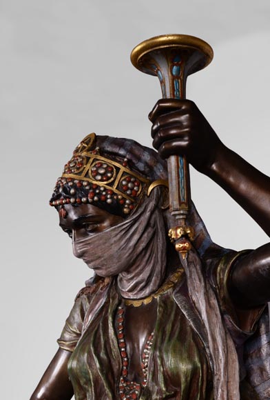 Анатоль Ж. ГИЙО (1865-1911) (по модели) - «Девушка Востока», большой напольный светильник из многоцветного шпиатра. Анатоль Ж. ГИЙО (1865-1911) (по модели) - «Девушка Востока», большой напольный светильник из многоцветного шпиатра.-2