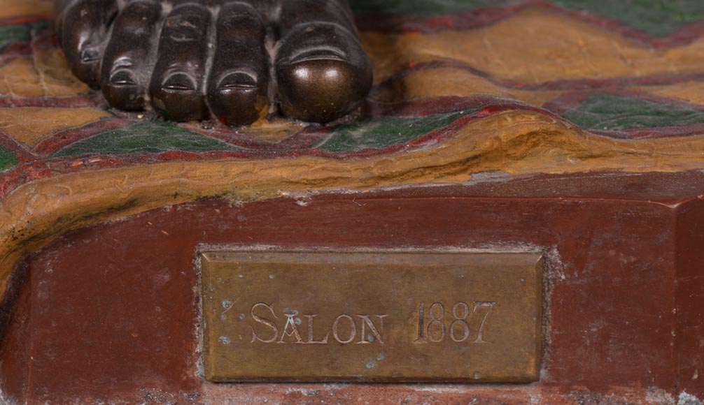 Анатоль Ж. ГИЙО (1865-1911) (по модели) - «Девушка Востока», большой напольный светильник из многоцветного шпиатра. Анатоль Ж. ГИЙО (1865-1911) (по модели) - «Девушка Востока», большой напольный светильник из многоцветного шпиатра.-6