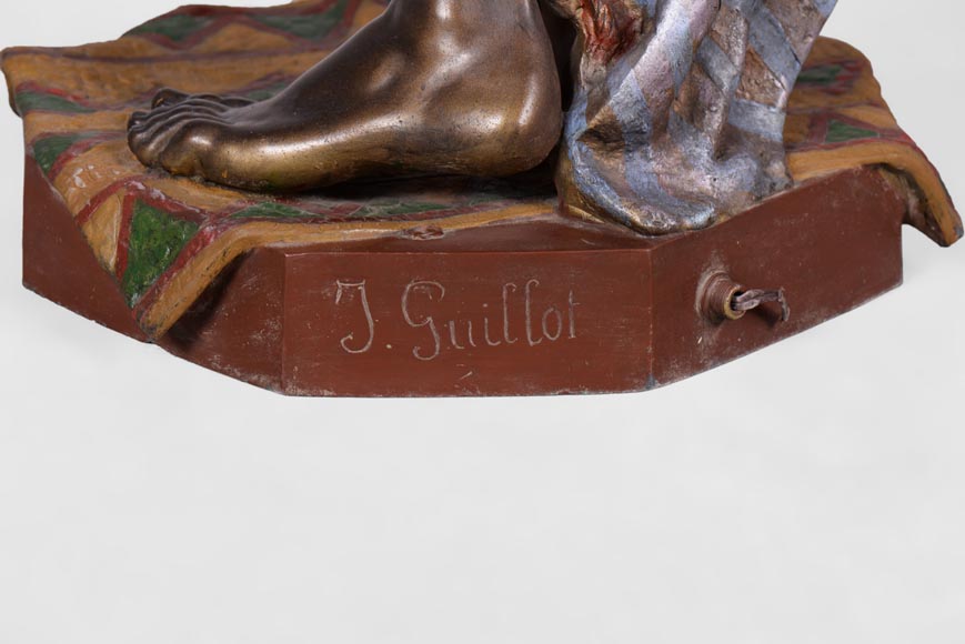 Анатоль Ж. ГИЙО (1865-1911) (по модели) - «Девушка Востока», большой напольный светильник из многоцветного шпиатра. Анатоль Ж. ГИЙО (1865-1911) (по модели) - «Девушка Востока», большой напольный светильник из многоцветного шпиатра.-7