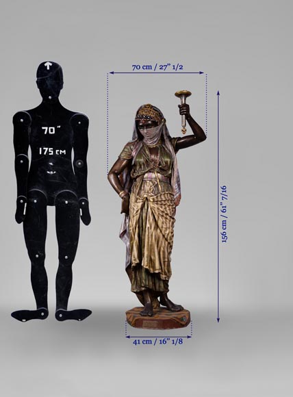 Анатоль Ж. ГИЙО (1865-1911) (по модели) - «Девушка Востока», большой напольный светильник из многоцветного шпиатра. Анатоль Ж. ГИЙО (1865-1911) (по модели) - «Девушка Востока», большой напольный светильник из многоцветного шпиатра.-11