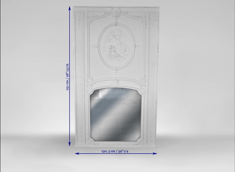 Большое старинное трюмо в стиле эпохи Регентства, украшенное Амурчиками, играющими в зарослях винограда. Большое старинное трюмо в стиле эпохи Регентства, украшенное Амурчиками, играющими в зарослях винограда.-9