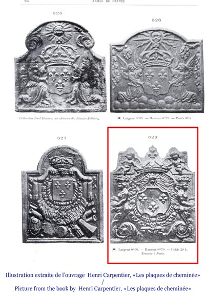 Старинная каминная плита, украшенная гербами Франции и пышными орнаментами с Купидонами, 17 век. Старинная каминная плита, украшенная гербами Франции и пышными орнаментами с Купидонами, 17 век.-10