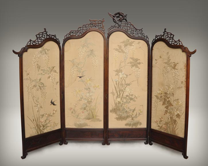 ПЕРРЕ и ВИБЕР  (приписано работе) -  Японская ширма из вышитого шёлка ПЕРРЕ и ВИБЕР  (приписано работе) -  Японская ширма из вышитого шёлка-0