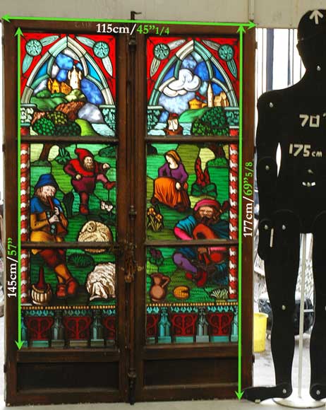 Витраж в нео-готическом стиле со сценкой, изображающей сельскую жизнь Витраж в нео-готическом стиле со сценкой, изображающей сельскую жизнь-6