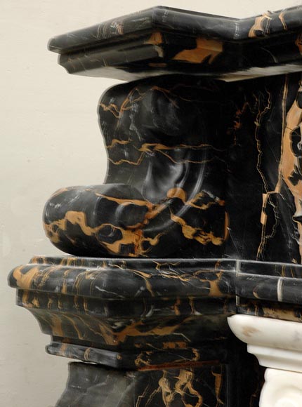 Камин в стиле Наполеона III, изготовленный из мрамора Портор и скульптурного каррарского мрамора, украшенный коринфскими колоннами. Камин в стиле Наполеона III, изготовленный из мрамора Портор и скульптурного каррарского мрамора, украшенный коринфскими колоннами.-5