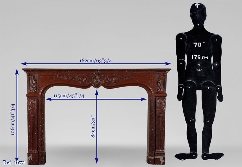 Камин 19го века из красного крапчатого мрамора. Камин 19го века из красного крапчатого мрамора.-9