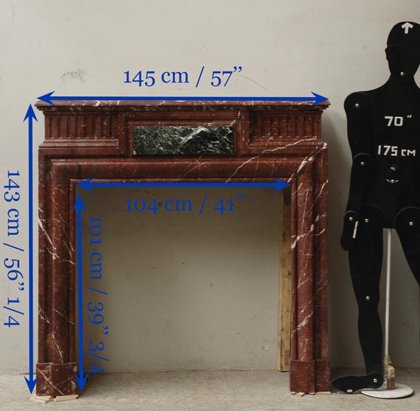 Камин в стиле Людовика XIV из Красного мрамора Норд с инкрустацией. Камин в стиле Людовика XIV из Красного мрамора Норд с инкрустацией.-8