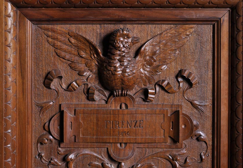 Эджисто ГАЖАНИ – Великолепная тумбочка в стиле Нео-ренессанс из скульптурного орехового дерева, датированная 1876 годом. Эджисто ГАЖАНИ – Великолепная тумбочка в стиле Нео-ренессанс из скульптурного орехового дерева, датированная 1876 годом.-9