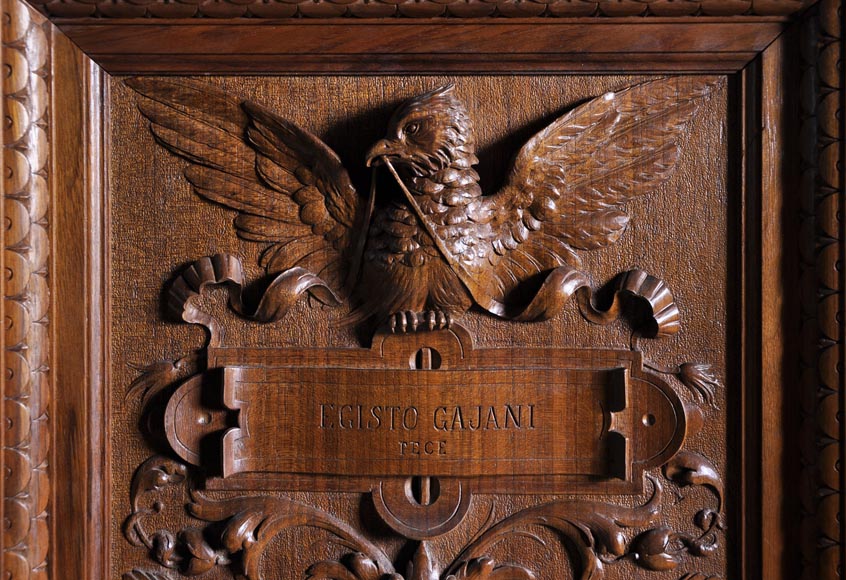 Эджисто ГАЖАНИ – Великолепная тумбочка в стиле Нео-ренессанс из скульптурного орехового дерева, датированная 1876 годом. Эджисто ГАЖАНИ – Великолепная тумбочка в стиле Нео-ренессанс из скульптурного орехового дерева, датированная 1876 годом.-10