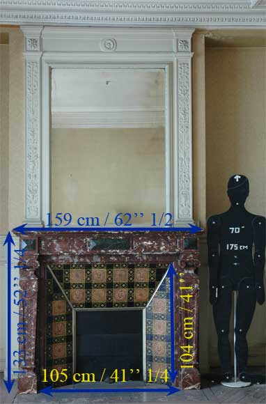 Старинный камин в стиле Наполеона III, изготовленный из красного северного мрамора. Старинный камин в стиле Наполеона III, изготовленный из красного северного мрамора.-10