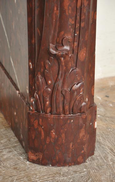 Старинный камин в стиле Людовика XV, изготовленный из мрамора Rouge Griotte. Старинный камин в стиле Людовика XV, изготовленный из мрамора Rouge Griotte.-4