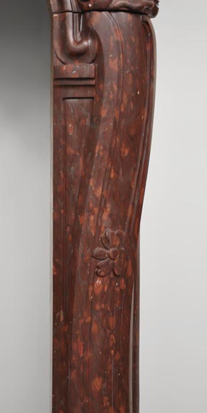 Старинный камин в стиле Людовика XV, изготовленный из мрамора Rouge Griotte. Старинный камин в стиле Людовика XV, изготовленный из мрамора Rouge Griotte.-7