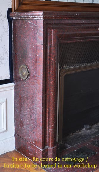 Старинный камин в стиле Людовика XIV, изготовленный из красного мрамора Гриотт. Старинный камин в стиле Людовика XIV, изготовленный из красного мрамора Гриотт.-2