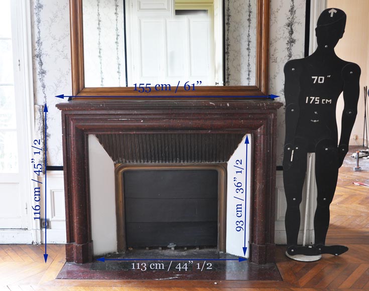 Старинный камин в стиле Людовика XIV, изготовленный из красного мрамора Гриотт. Старинный камин в стиле Людовика XIV, изготовленный из красного мрамора Гриотт.-9