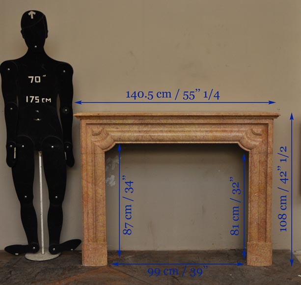 Старинный камин в стиле Людовика XIV, изготовленный из жёлтого мрамора брокатель. Старинный камин в стиле Людовика XIV, изготовленный из жёлтого мрамора брокатель.-8