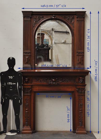 Камин в стиле нео-Ренессанс, изготовленный из скульптурного орехового дерева. Камин в стиле нео-Ренессанс, изготовленный из скульптурного орехового дерева.-16