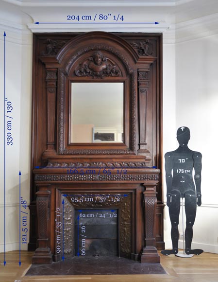 Большой старинный камин в стиле Наполеона III, изготовленный из орехового дерева. Большой старинный камин в стиле Наполеона III, изготовленный из орехового дерева.-13