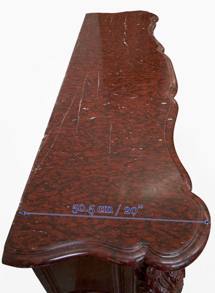 Великолепный старинный камин в стиле Людовика XV, изготовленный из мрамора красный Гриотт. Великолепный старинный камин в стиле Людовика XV, изготовленный из мрамора красный Гриотт.-12