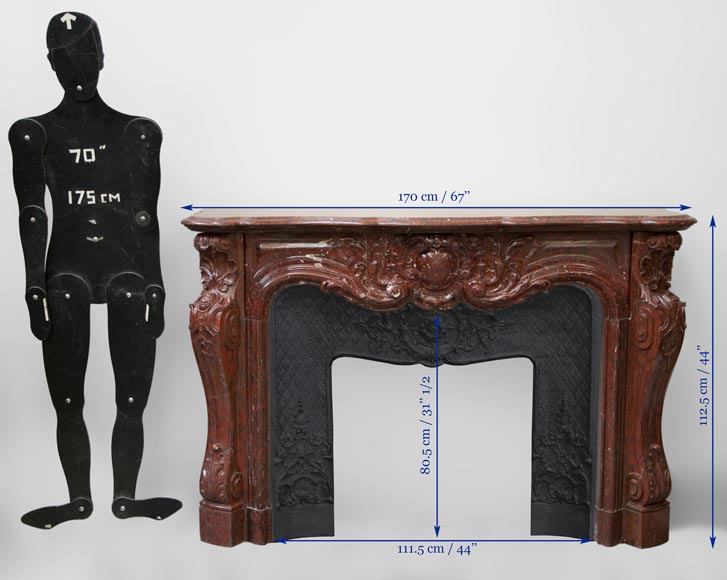 Великолепный старинный камин в стиле Людовика XV, изготовленный из мрамора красный Гриотт. Великолепный старинный камин в стиле Людовика XV, изготовленный из мрамора красный Гриотт.-13