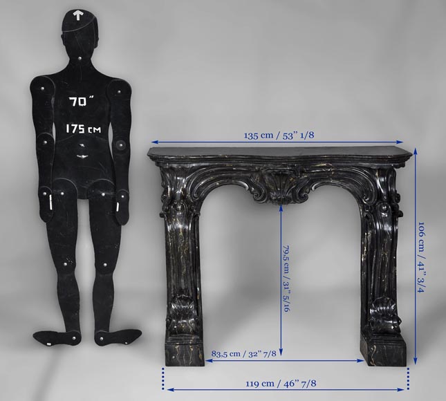 Старинный камин в стиле Наполеона III, изготовленный из мраморовидного селенита, имитирующего мрамор Портор.  Старинный камин в стиле Наполеона III, изготовленный из мраморовидного селенита, имитирующего мрамор Портор. -12