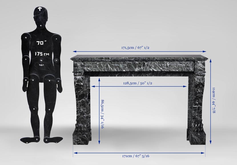 Старинный камин в стиле Наполеона III, изготовленный из мрамора Вер де Мер, украшенный львиными лапами. Старинный камин в стиле Наполеона III, изготовленный из мрамора Вер де Мер, украшенный львиными лапами.-10