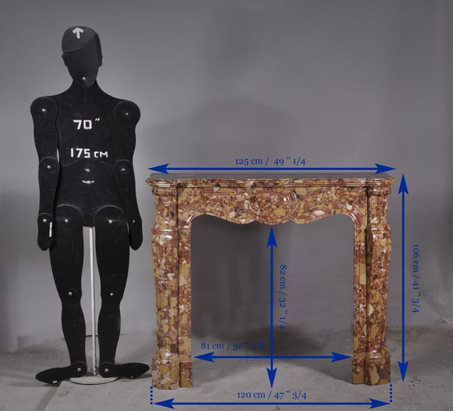 Камин в стиле Помпадур, изготовленный из брекчиевидного мрамора из Халеба. Камин в стиле Помпадур, изготовленный из брекчиевидного мрамора из Халеба.-9