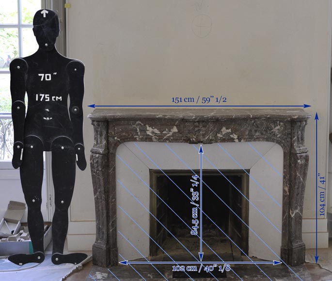 Старинный камин в стиле Людовика XV, изготовленный из Красного Северного мрамора в 19 веке. Старинный камин в стиле Людовика XV, изготовленный из Красного Северного мрамора в 19 веке.-8