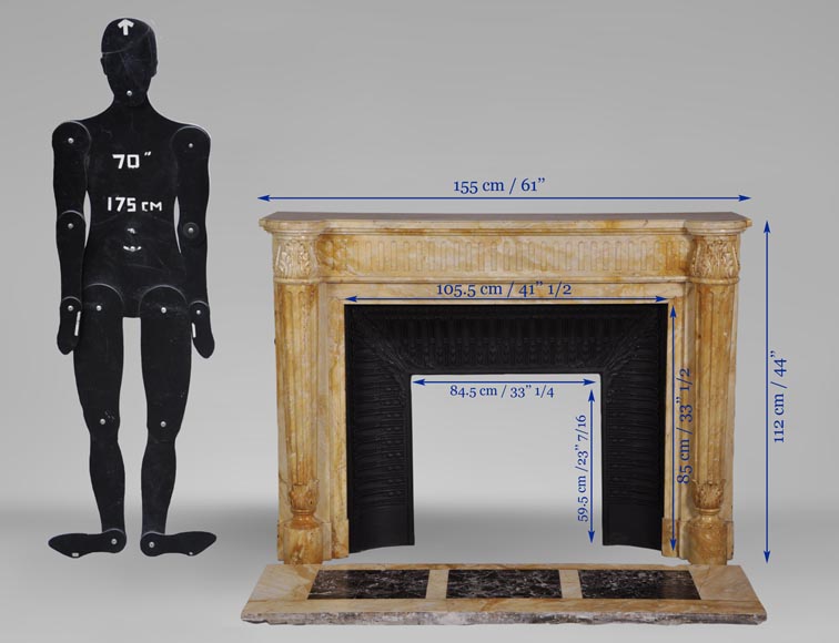 Красивый старинный камин в стиле Людовика XVI с полуколоннами, изготовленный из жёлтого мрамора из Сиены. Красивый старинный камин в стиле Людовика XVI с полуколоннами, изготовленный из жёлтого мрамора из Сиены.-11