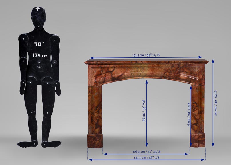 Старинный камин в стиле Людовика XIV с «буденом», изготовленный из алжирского красного брекчиевидного мрамора. Старинный камин в стиле Людовика XIV с «буденом», изготовленный из алжирского красного брекчиевидного мрамора.-10