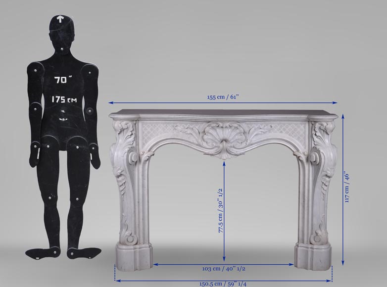 Красивый камин в стиле Людовика XV, украшенный пышными орнаментам, изготовленный из белого каррарского мрамора. Красивый камин в стиле Людовика XV, украшенный пышными орнаментам, изготовленный из белого каррарского мрамора.-13