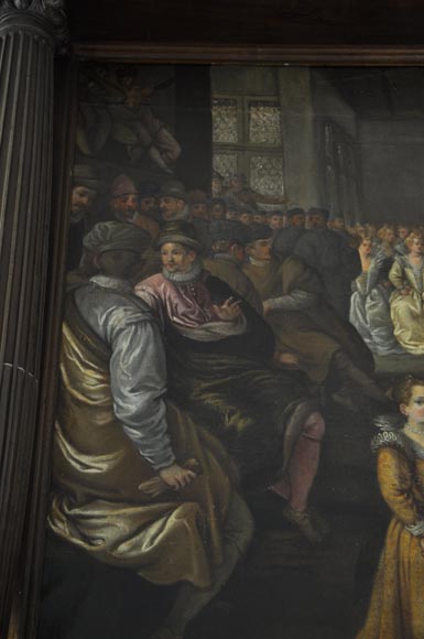 Большой старинный камин из скульптурного орехового дерева, украшенный картиной (холст, масло) 17 века по мотивам полотна Джованни Андреа КАСЕЛЛА. Большой старинный камин из скульптурного орехового дерева, украшенный картиной (холст, масло) 17 века по мотивам полотна Джованни Андреа КАСЕЛЛА.-2