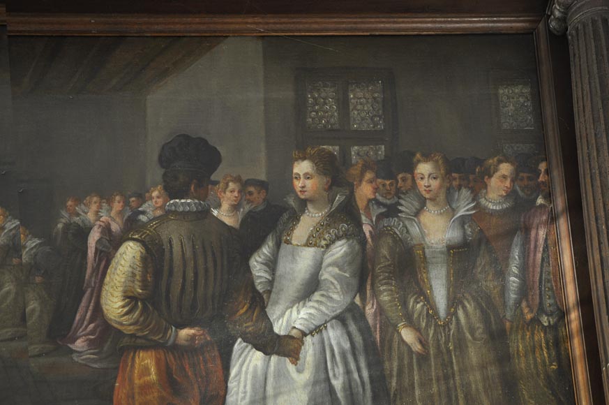 Большой старинный камин из скульптурного орехового дерева, украшенный картиной (холст, масло) 17 века по мотивам полотна Джованни Андреа КАСЕЛЛА. Большой старинный камин из скульптурного орехового дерева, украшенный картиной (холст, масло) 17 века по мотивам полотна Джованни Андреа КАСЕЛЛА.-3